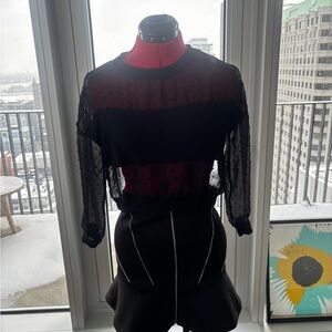 Sheer Polka Dot Puff Sleeve Black Crop Top